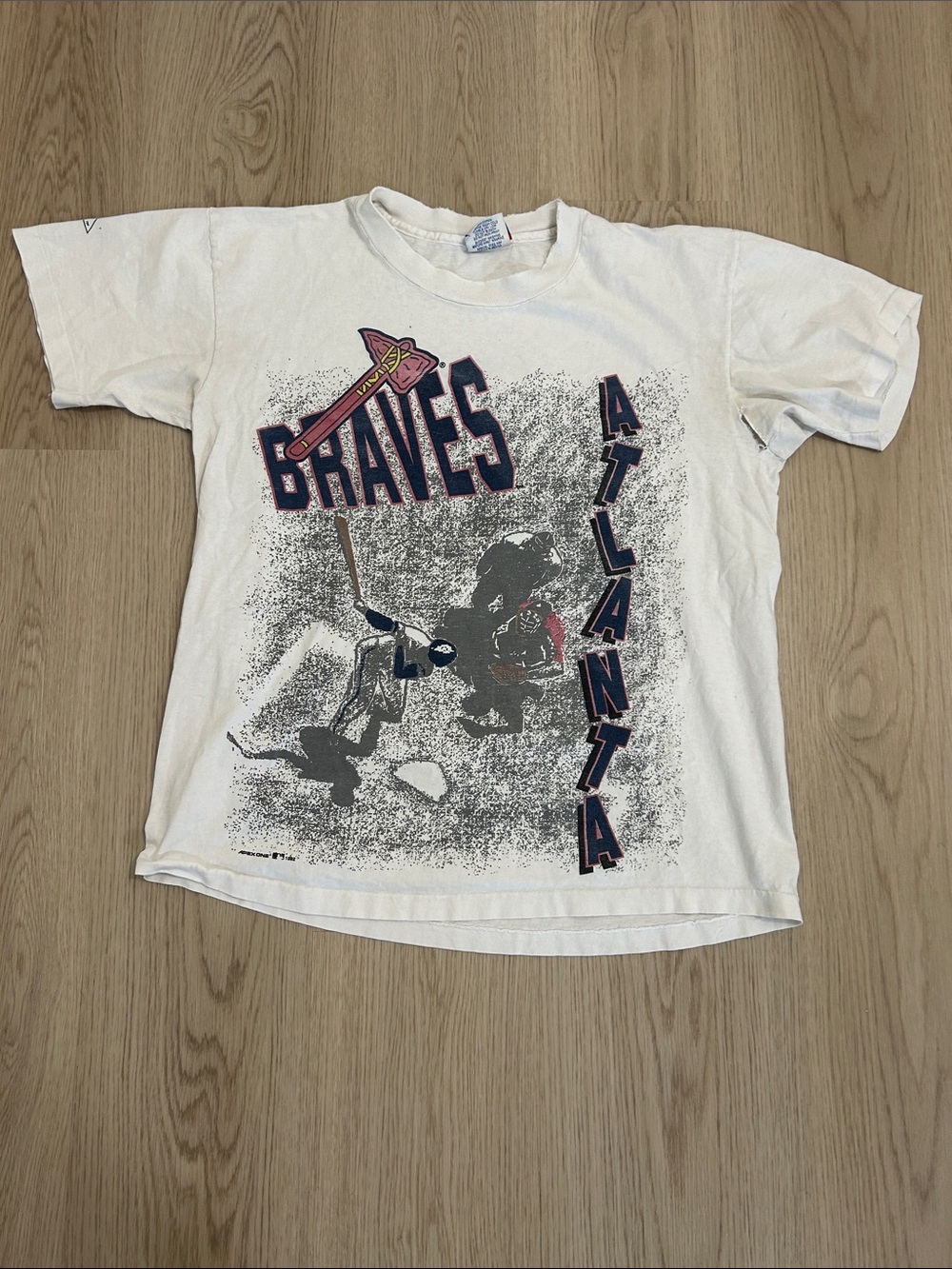 1992 Atlanta Braves White AOP style Graphic Tee size Youth Large